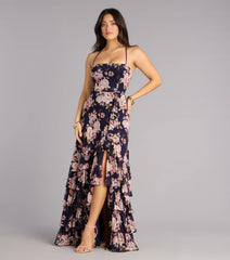Brooke Floral A-Line Lace-Up Formal Dress