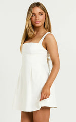 Ida Mini Dress - Wide Strap Straight Neck Bow Back Dress In White