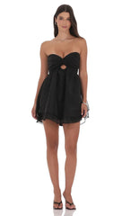 Dotted Cutout Babydoll Dress in Black