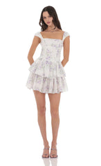 Floral Ruffle Cap Sleeve Dress In White