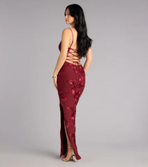 Leona Floral Mesh High Slit Column Dress