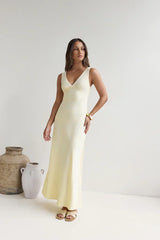 Lost In Daydreams Satin Maxi Dress Yellow