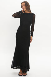 Lustre Open Back Mesh Maxi Dress Black