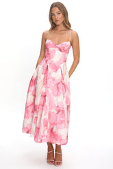 Get My Attention Pleat Waist Maxi Dress Watercolor Pink
