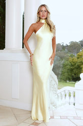 Cinnamon Glaze Halter Satin Maxi Dress Yellow