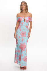 Tilda Off-Shoulder Maxi Dress Floral Blue