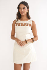 Your Knowing Cut-Out Bead Neckline Mini Dress Cream
