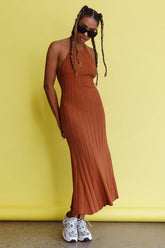 Mikah Knit Halterneck Midi Dress Mocha