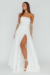 Verily Diamante Drop Waist Maxi Dress White