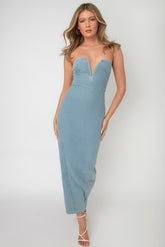 Kialyn Strapless Midi Dress Denim Blue