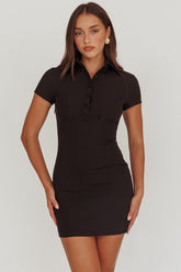 Elsbeth Collared Neckline Mini Dress Black