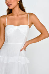 Rise & Glow Frill Trim Textured Midi Dress White