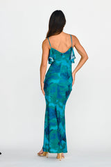 Jannie Draped Neckline Cami Dress Abstract Green