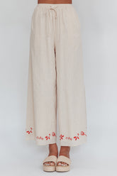 Sorrento Summer Embroidered Wide-Leg Pants Oat