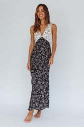 Coucou V-Neckline Maxi Dress Floral White/Black