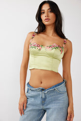 Rose Garden Floral Applique Crop Top Lime