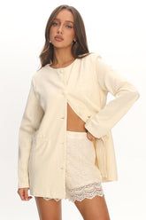 Vikki Round Neck Structured Top Butter