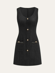 Tweed Sleeveless Button Mini Dress