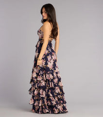 Brooke Floral A-Line Lace-Up Formal Dress