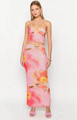 Esha Pink Floral Strapless Crop Top