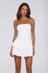 Twinkle In Tulips Embroidered Strapless Mini Dress White