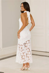Soft Opulence Embroidered Halter Maxi Dress White