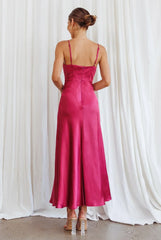 Infinity Pintuck Bust Midi Dress Fuchsia