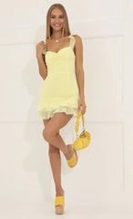 Dotted Chiffon Sweetheart Dress In Yellow