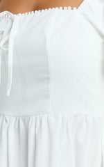 Quinn Midi Linen Blend Dress - Puff Sleeve Square Neck Dress In White