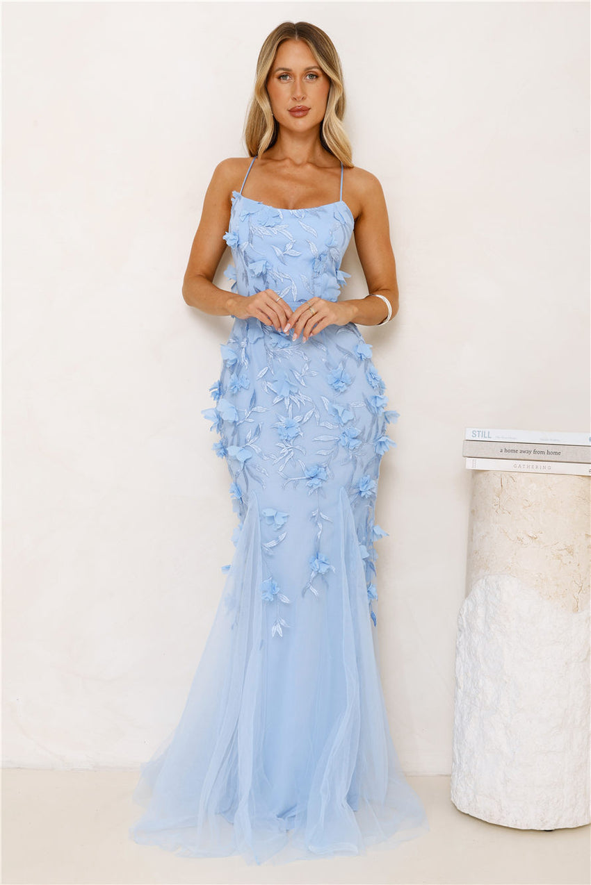 Petals In The Night Mesh Maxi Dress Blue