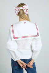 Elise Blouse - White With Red Piping