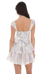 Floral Ruffle Cap Sleeve Dress In White