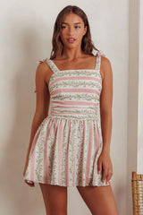 Bestie Tied Shoulder Mini Dress Floral Green