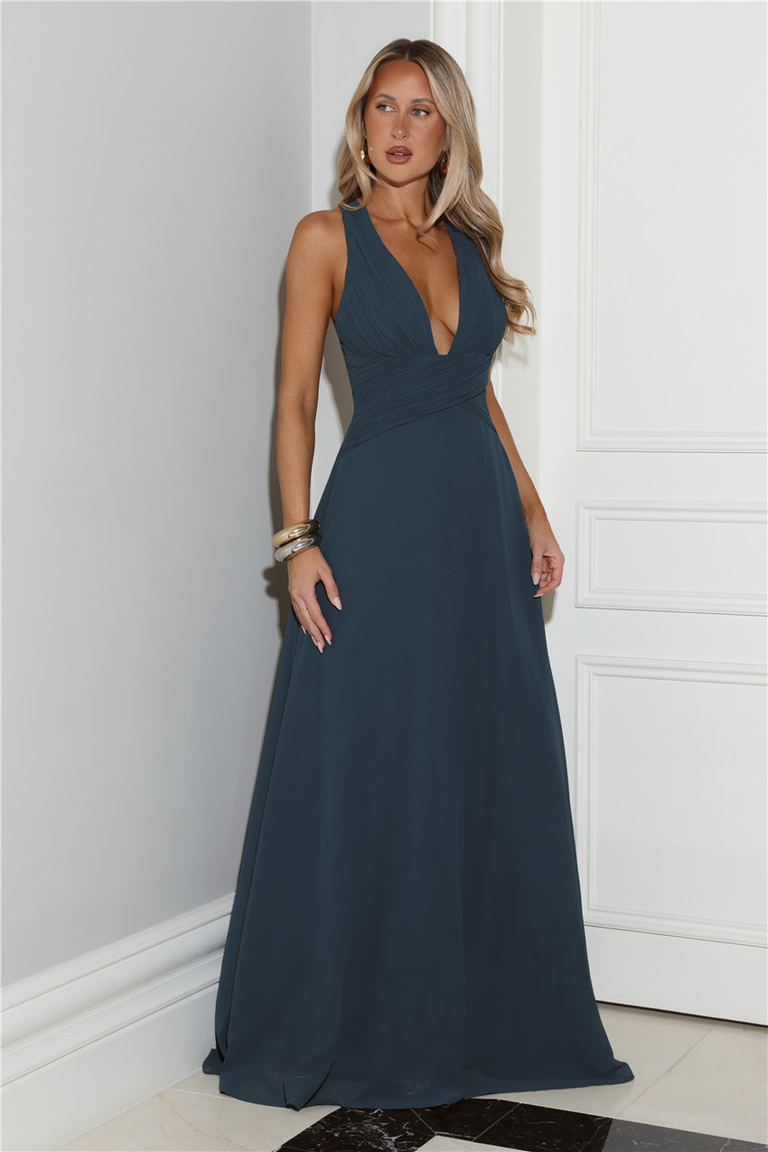 Crush Energy Halter Maxi Dress Deep Teal