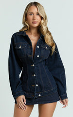 Tianna Jacket - Long Sleeve Contoured Recycled Denim Jacket in Indigo Wash