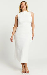 Aleks Midi Dress - High Neck Bodycon Dress In Off White