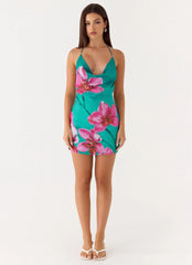 Orion Beaded Chiffon Mini Dress Blue