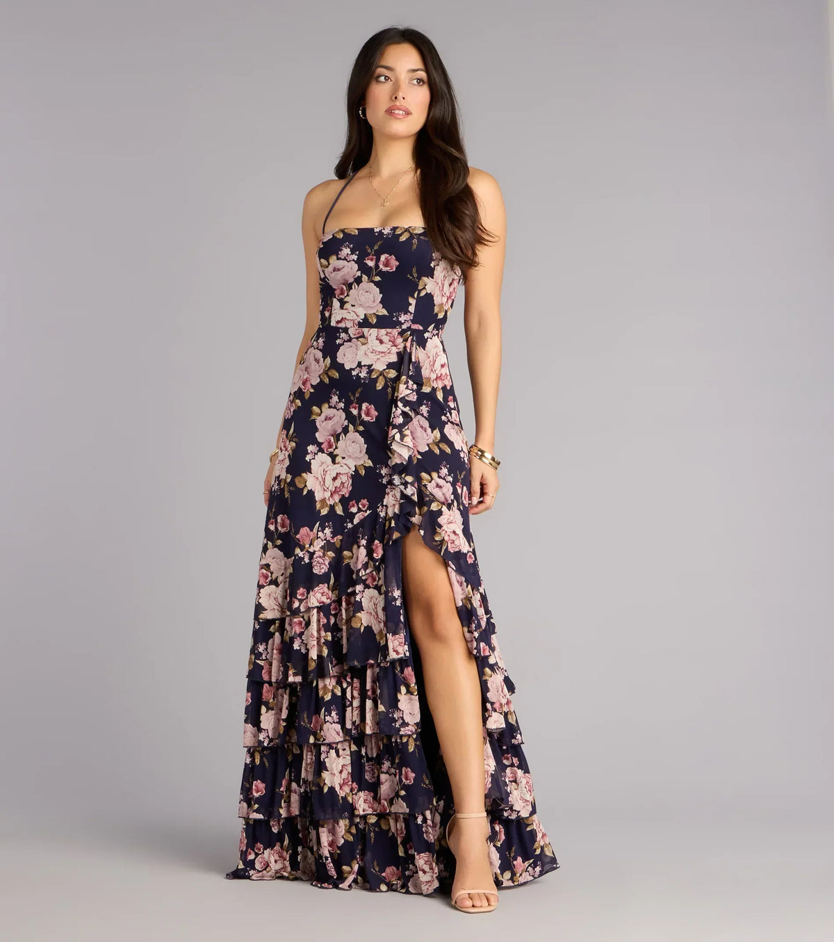 Brooke Floral A-Line Lace-Up Formal Dress