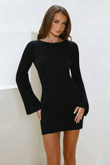 Soulful Nights Long Sleeve Mini Dress Black