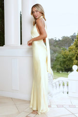 Cinnamon Glaze Halter Satin Maxi Dress Yellow