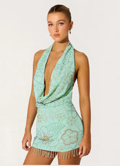Outlaw Beaded Mini Dress Mint
