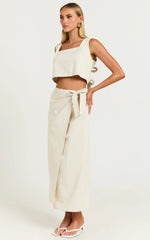 Genna Midi Skirt - Linen Look Wrap Skirt in Natural