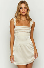 Mya Cream Satin  Mini Dress