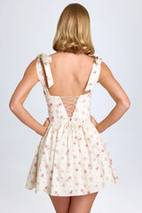 Ruched Corset Mini Dress In Small Rose Print